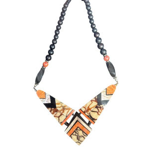 Vintage Tiger Sponge Coral Necklace Inlay Beaded Estate 1970s Mother Of Pearl